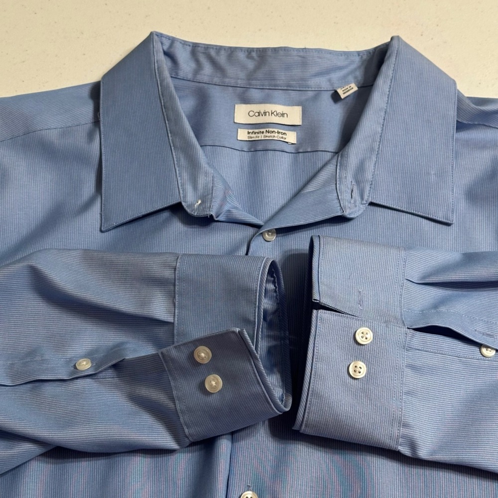 Calvin Klein Infinite Non-Iron Slim Fit‎ Stretch Collar Dress Shirt XL 20 34/35